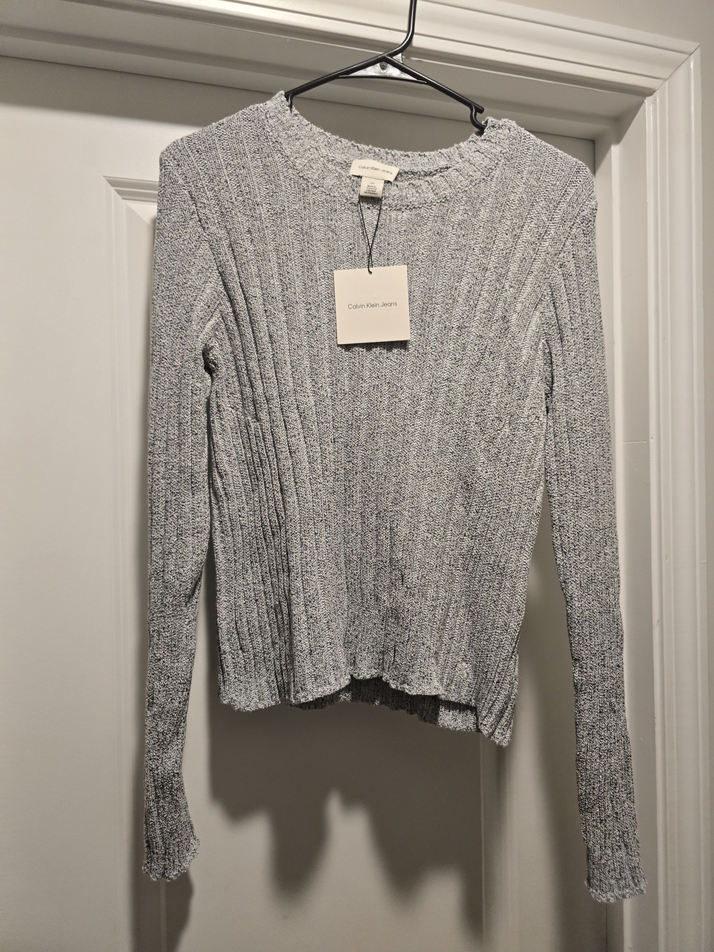 NWT Calvin Klein Jeans Marled Gray Ribbed Crewneck Sweater Sz L